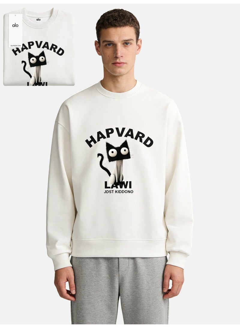 Alo Yoga Alo Lawi Cat Graphic Crewneck Sweatshirt in Off-White - Image 1